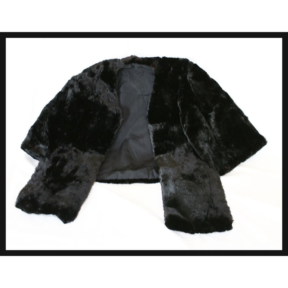 vintage 1950's era soft black real mouton lamb fur shrug / cape - signed L D